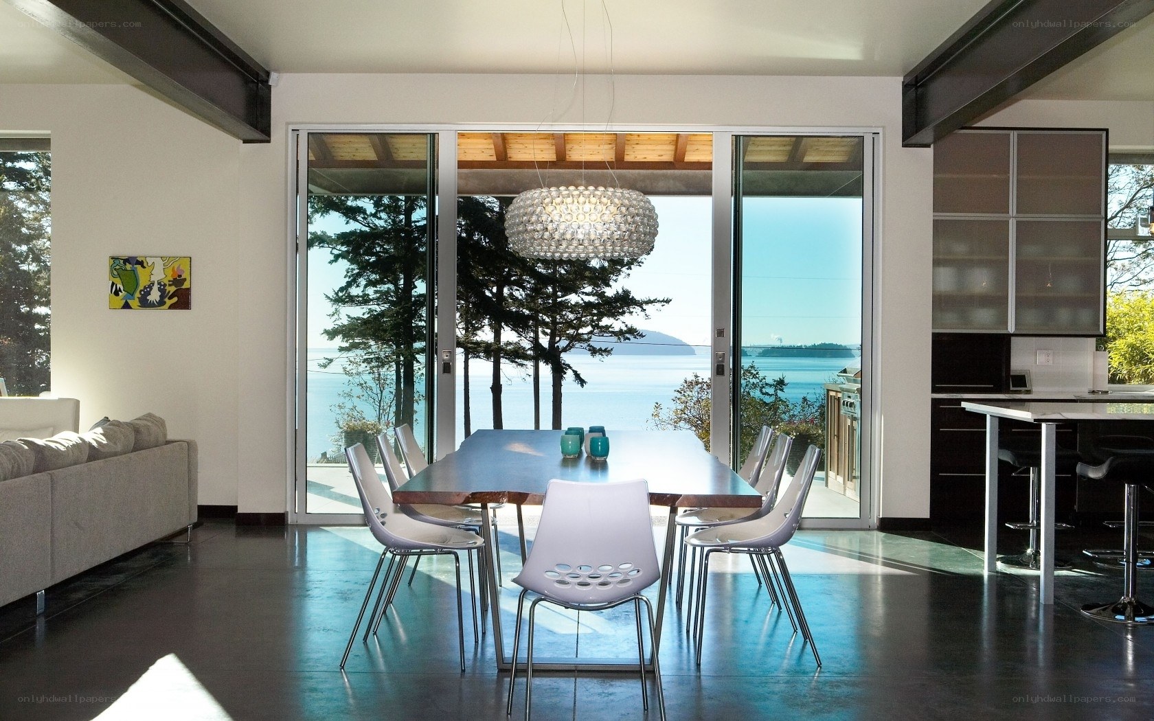 Modern dining room with ocean view