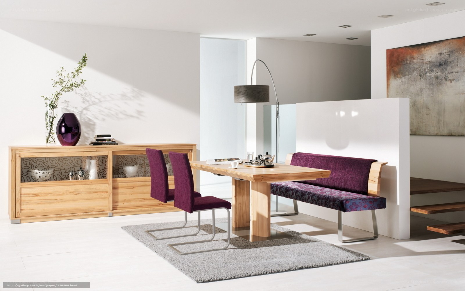 Modern dining room with purple accents