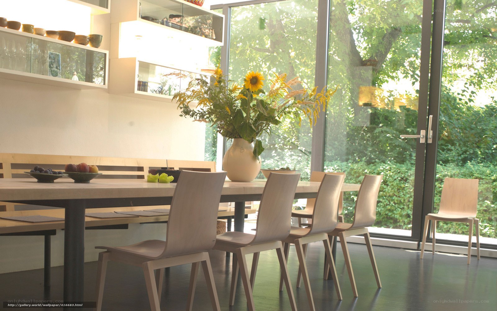Modern dining room with sunflowers