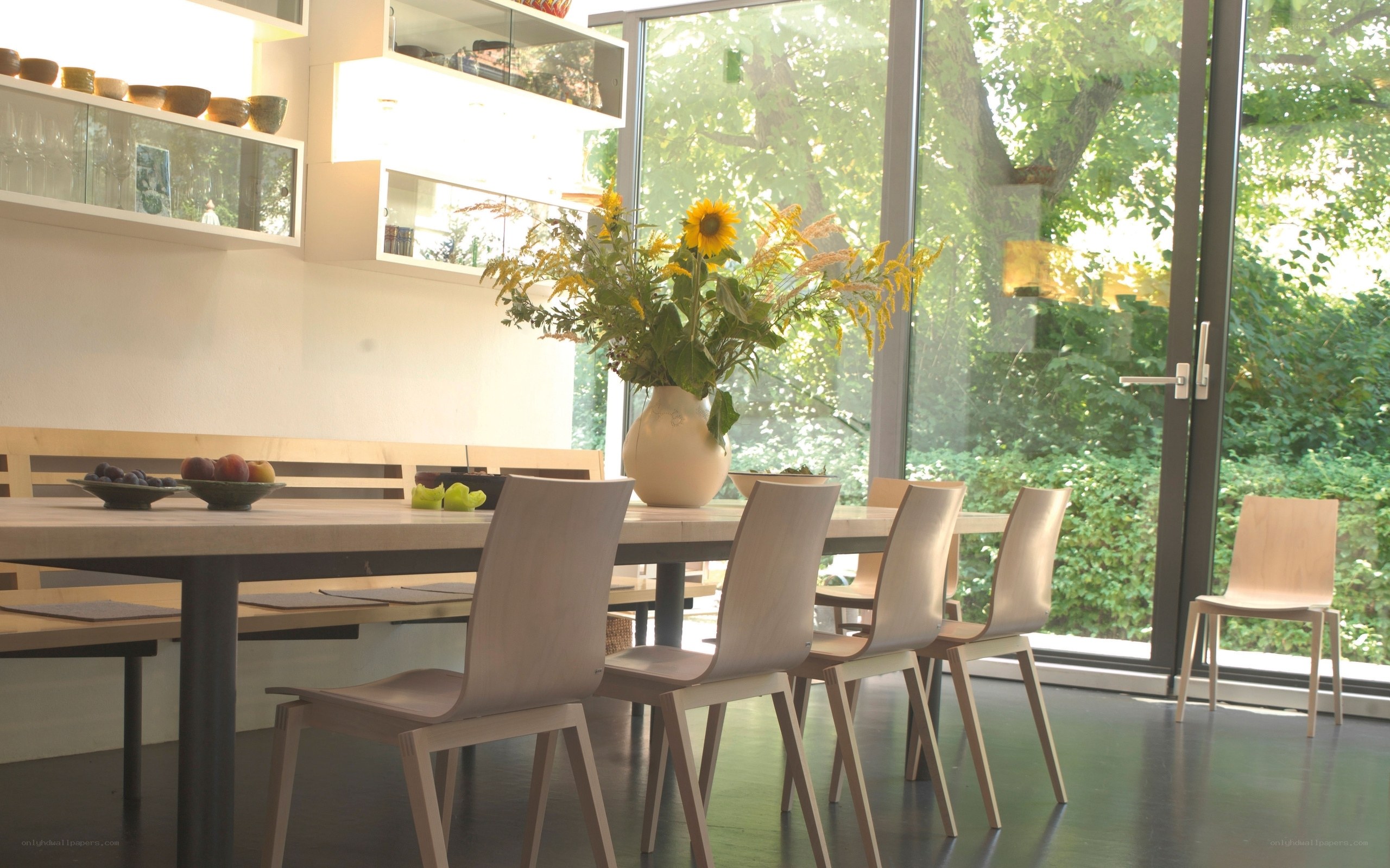 Modern dining room with sunflowers