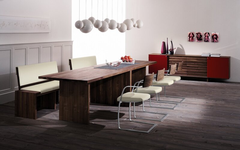 Modern dining room with wooden table