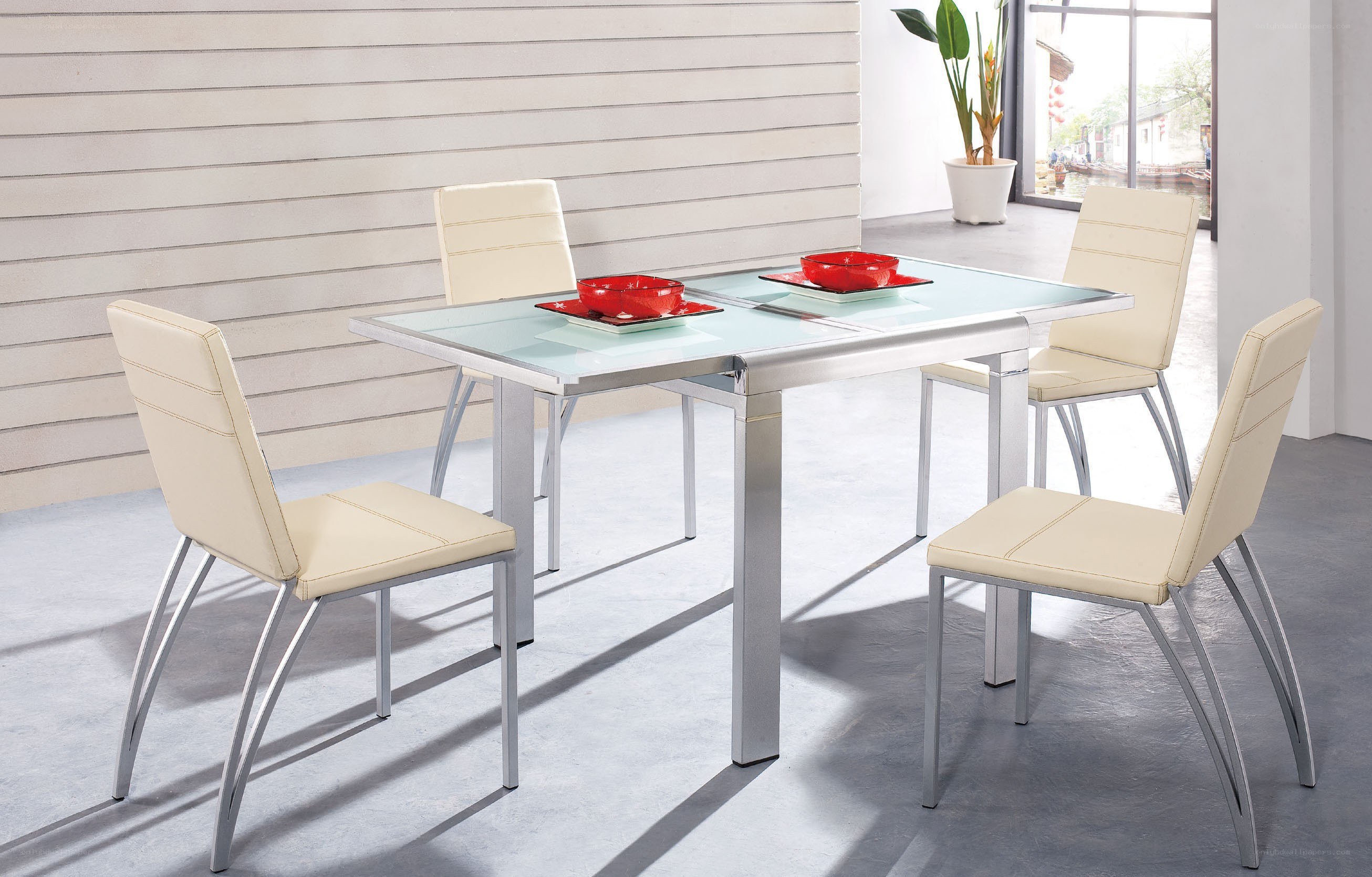 modern dining set with glass table