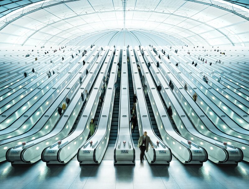 Modern escalator hall