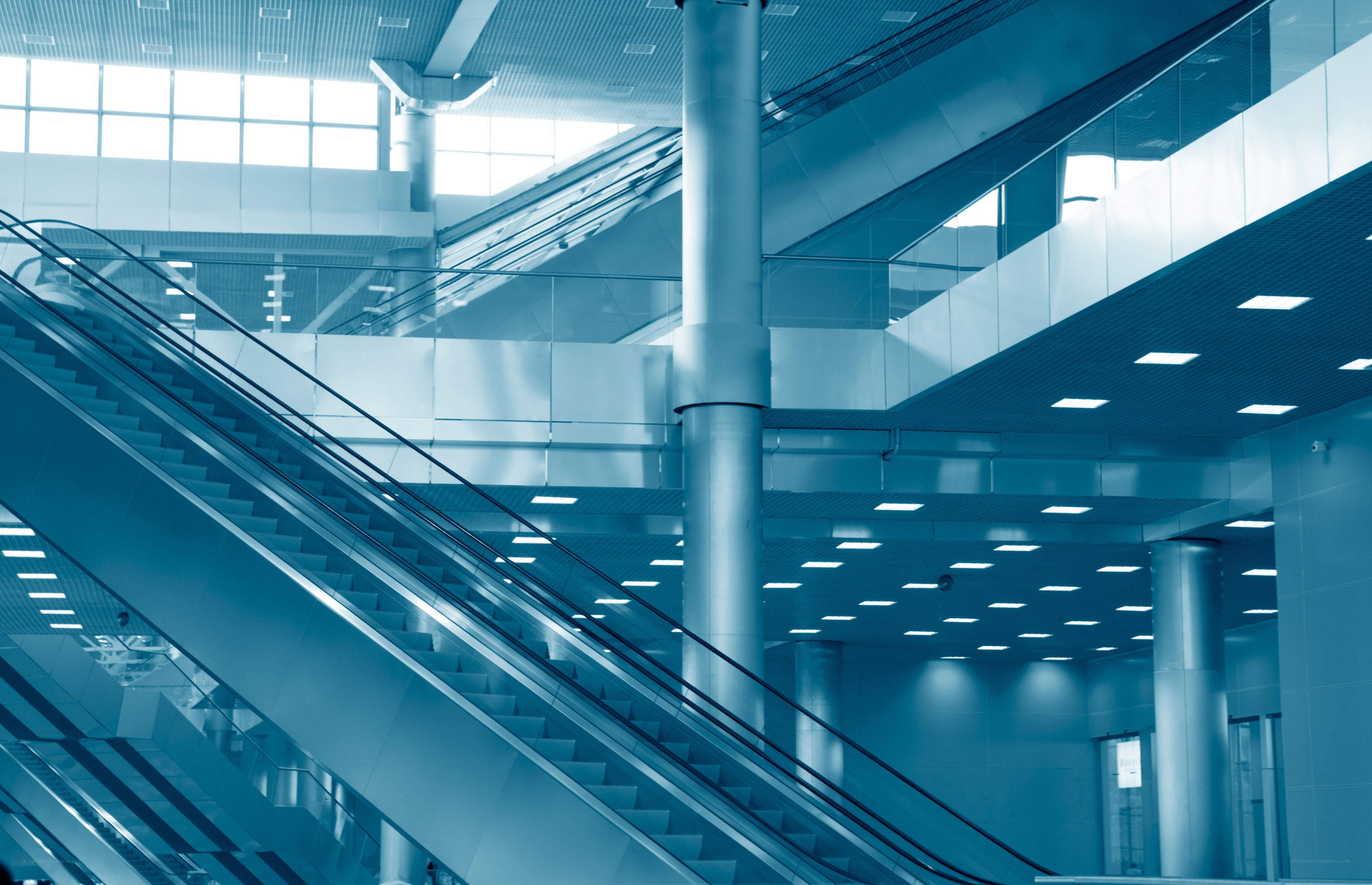 Modern escalator in a public building