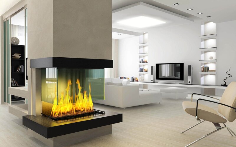 Modern Fireplace in Living Room — White, Minimalist