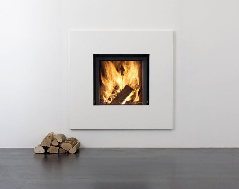 Modern fireplace with fire