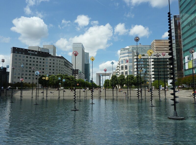Modern fountain in urban plaza