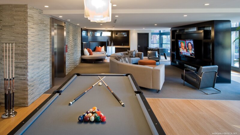 Modern game room with pool table