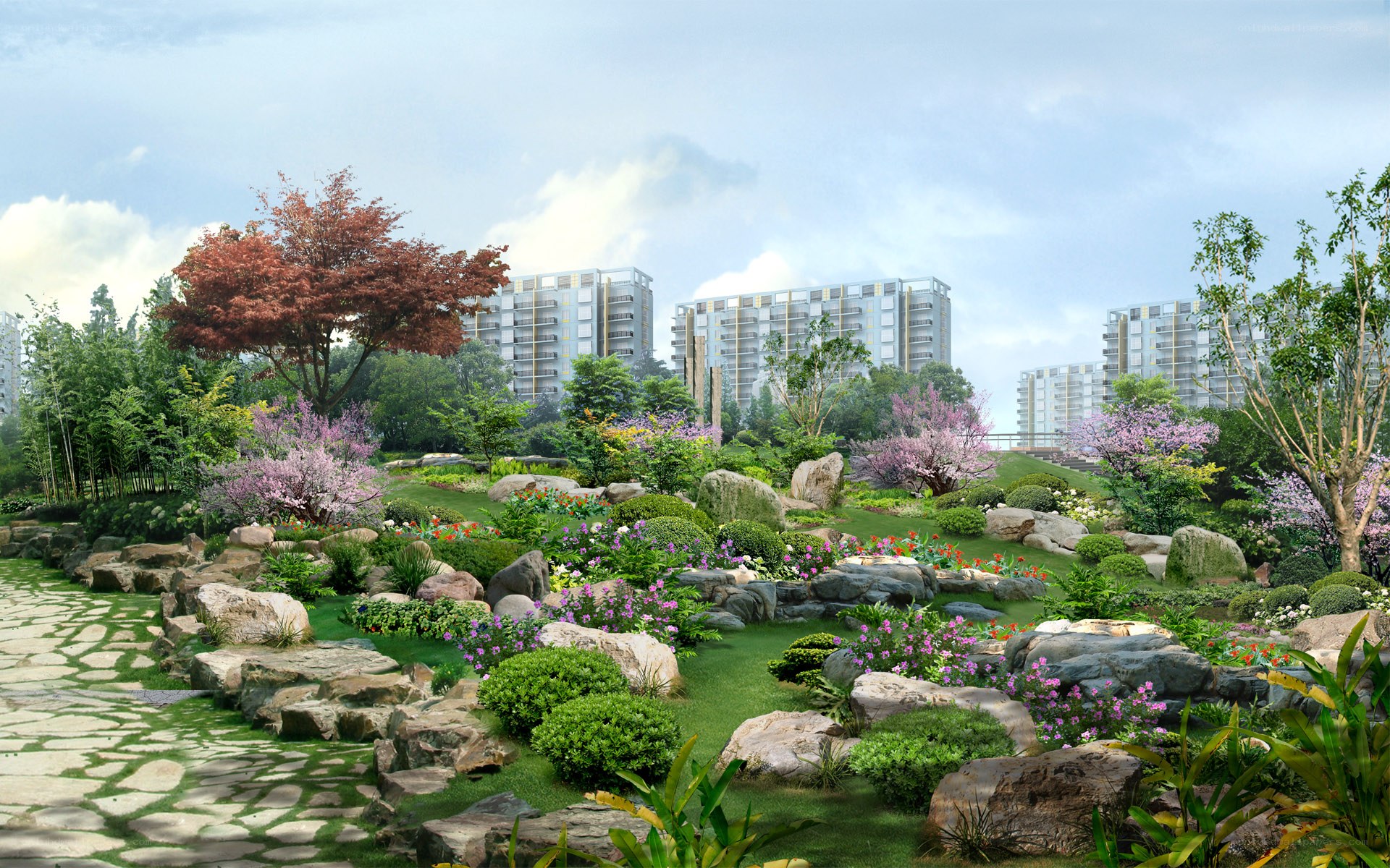 Modern garden with city view