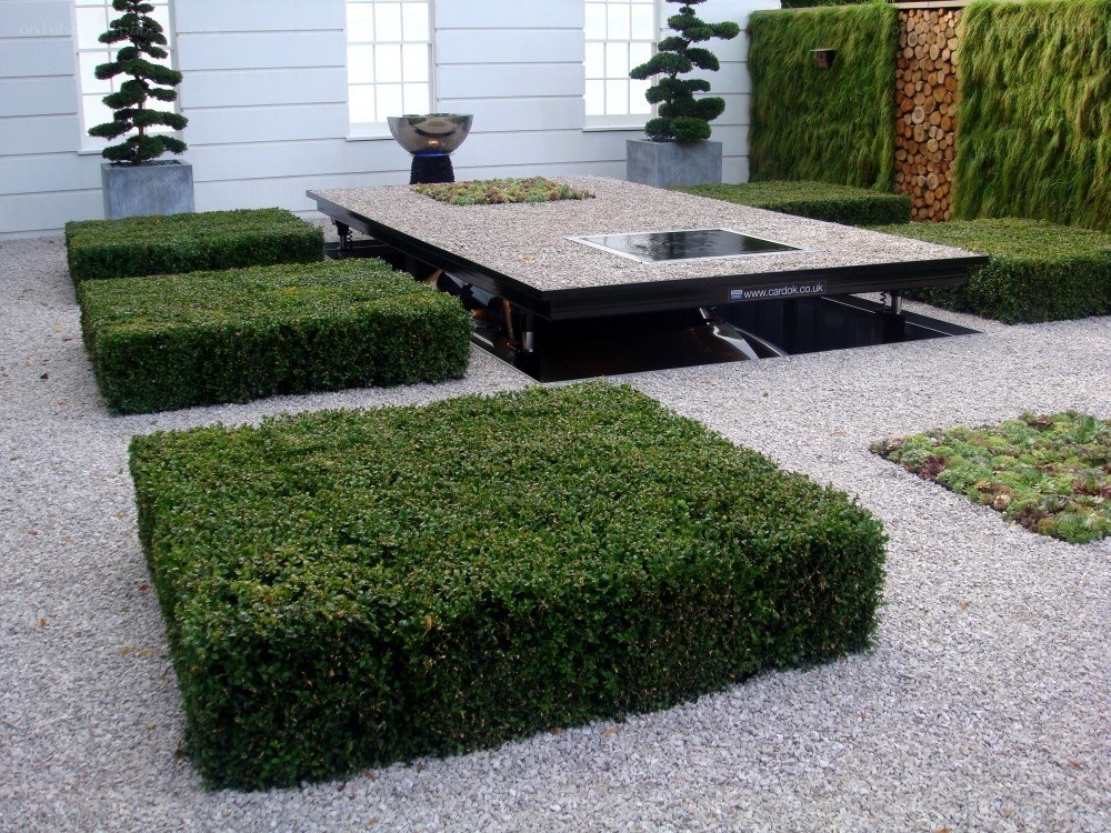 Modern garden with raised table