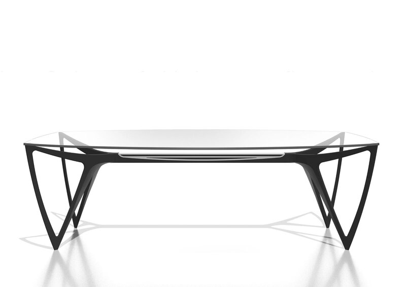 modern glass and metal table