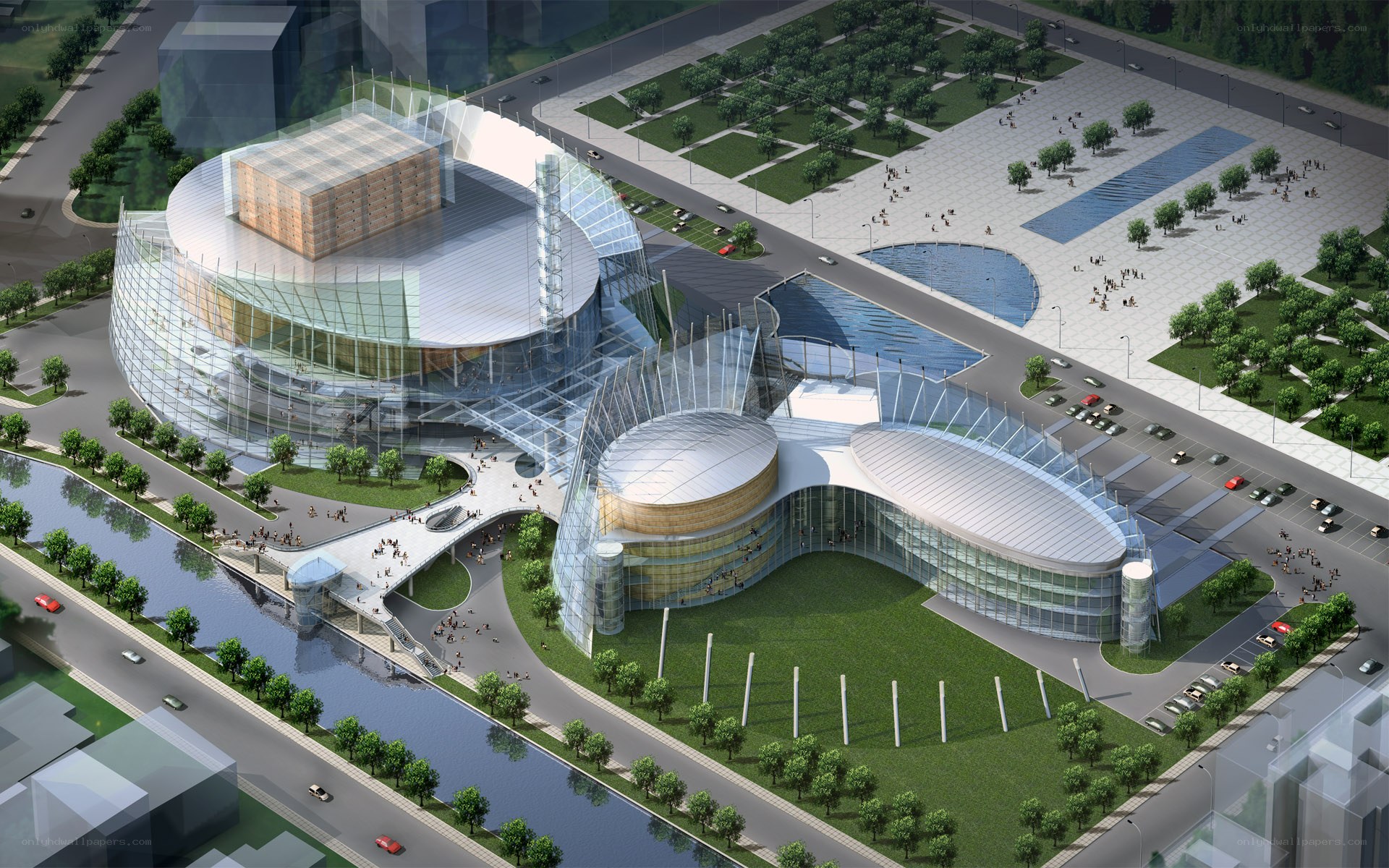 Modern glass architecture complex