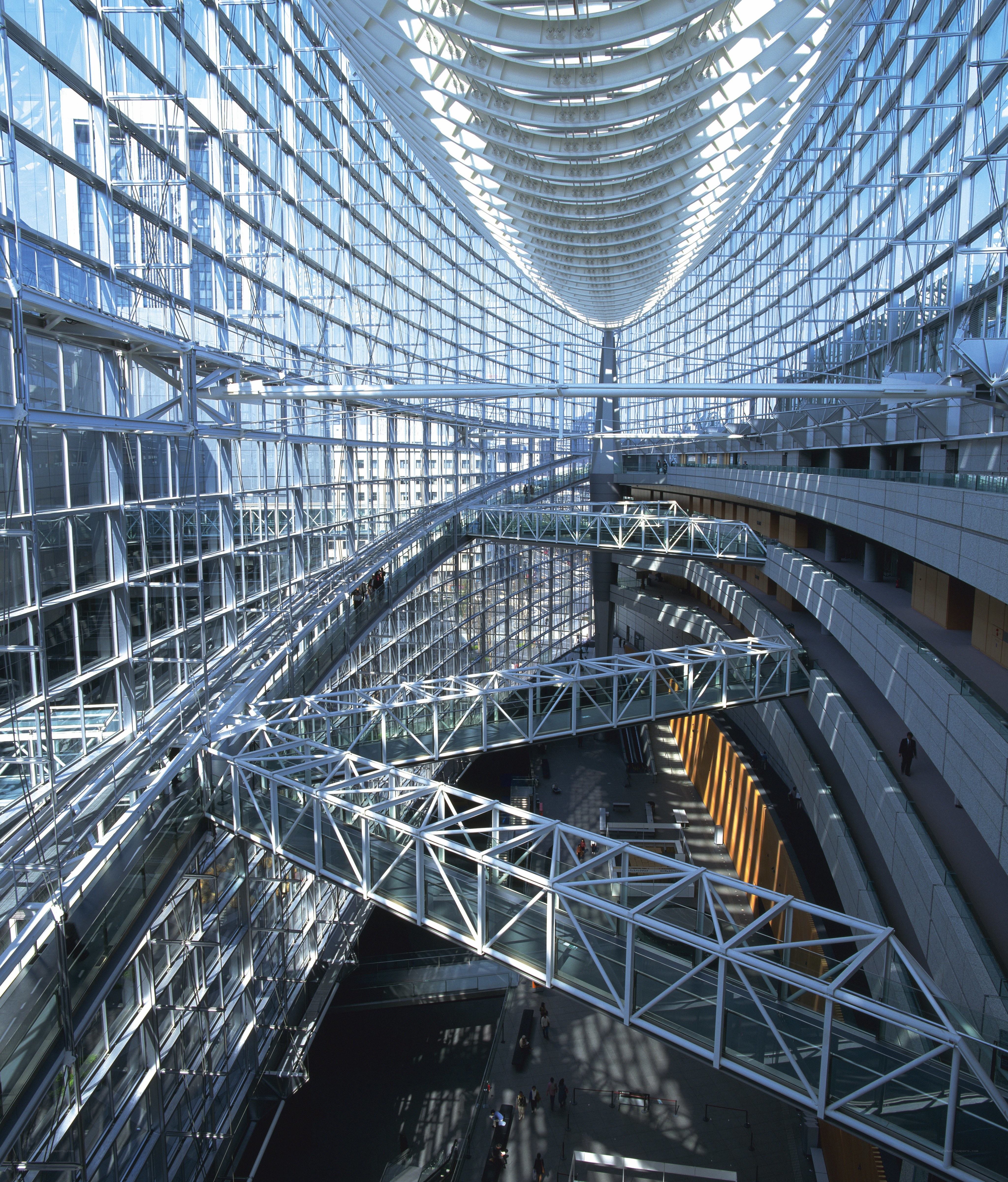Modern glass atrium with walkways