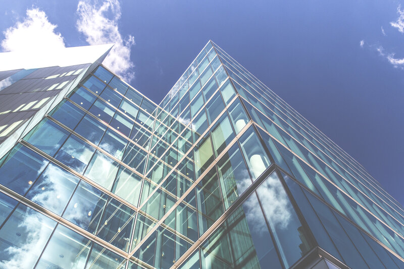 Modern Glass Building — Blue, Dramatic, Afternoon, Photograph