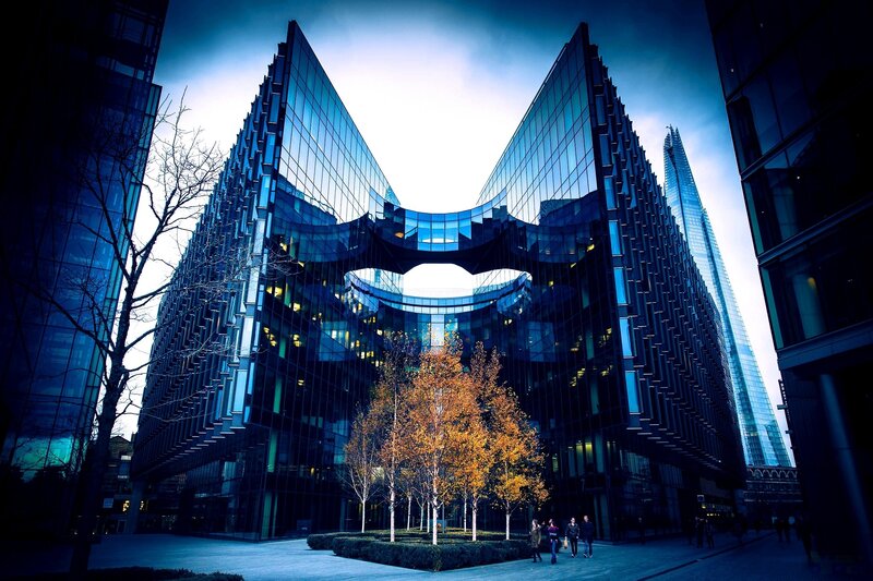 Modern Glass Building — Blue, Dramatic, Autumn
