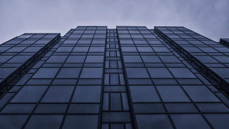 Modern Glass Building — Blue, Dramatic, Night, Photograph