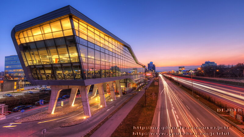 Modern Glass Building — Blue, Dramatic, Sunset