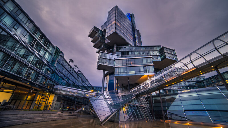 Modern Glass Building Complex — Gray