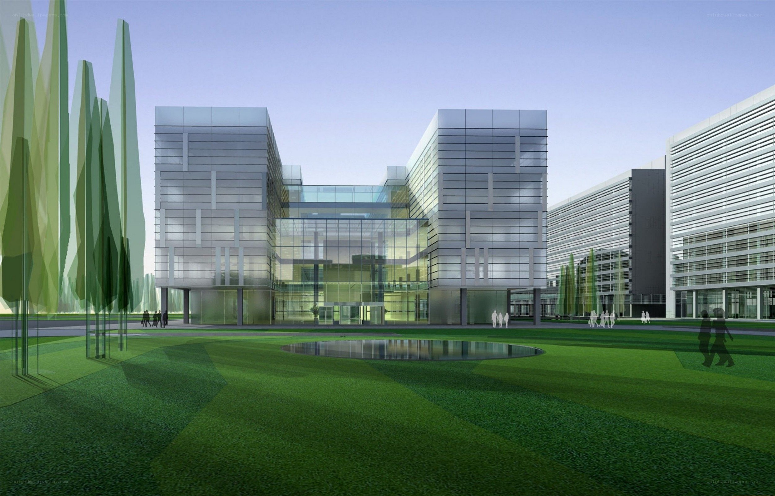 Modern glass building complex