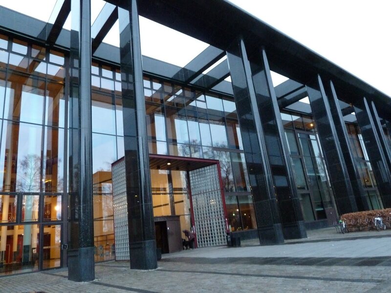 modern glass building entrance