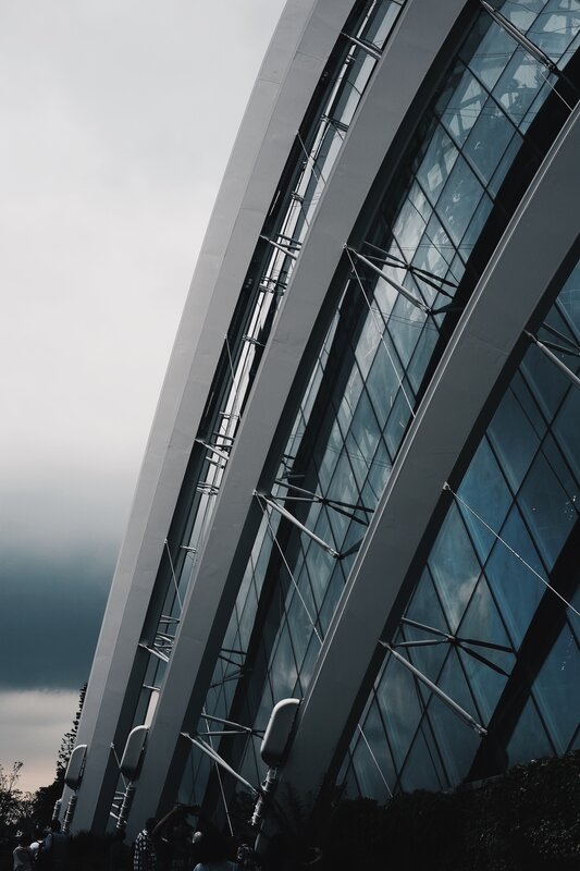 Modern Glass Building — Gray, Dramatic, Afternoon