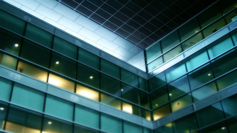 modern glass building interior