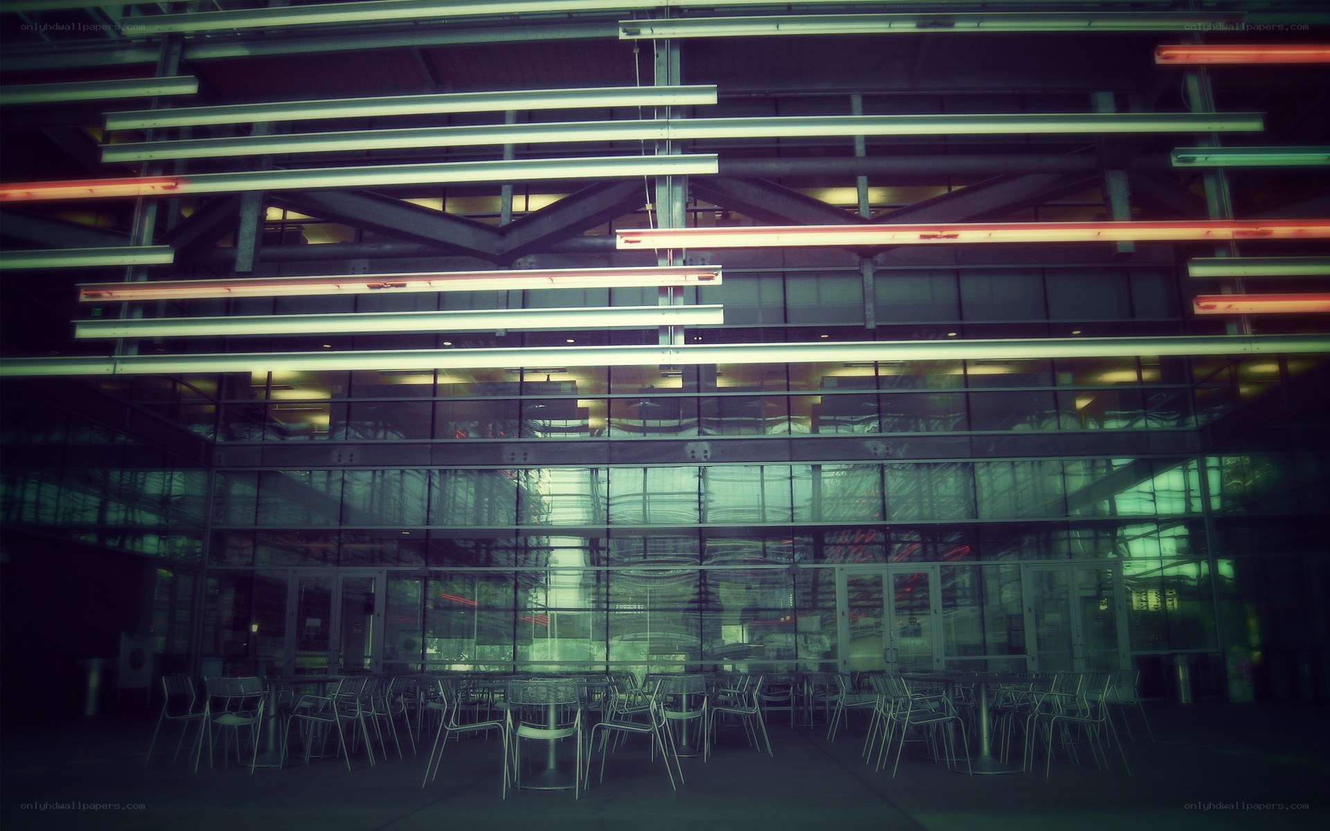 Modern glass building interior