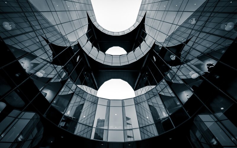 Modern Glass Building Interior — Black