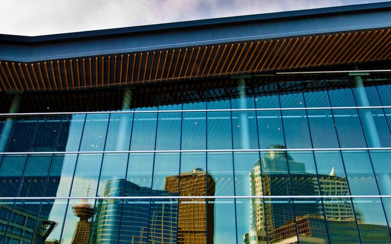 modern glass building reflection