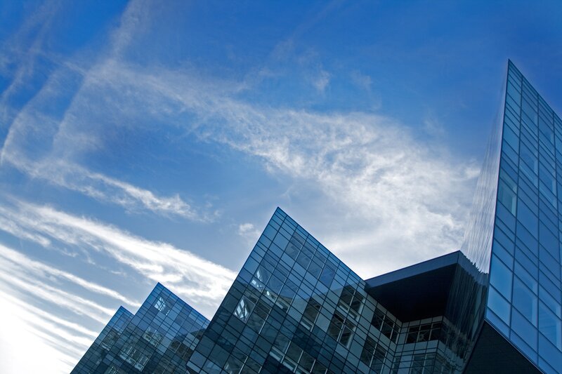 Modern Glass Buildings — Blue, Dramatic, Afternoon