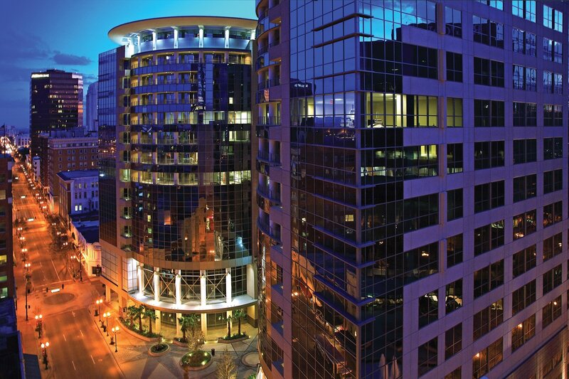 Modern Glass Buildings — Blue, Dramatic, Night