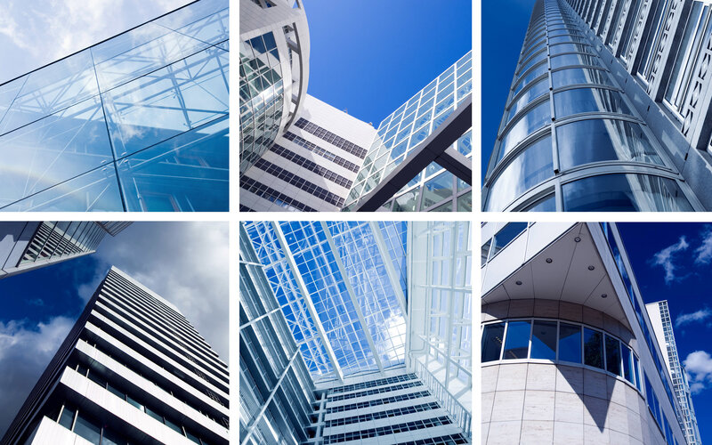 modern glass buildings collage