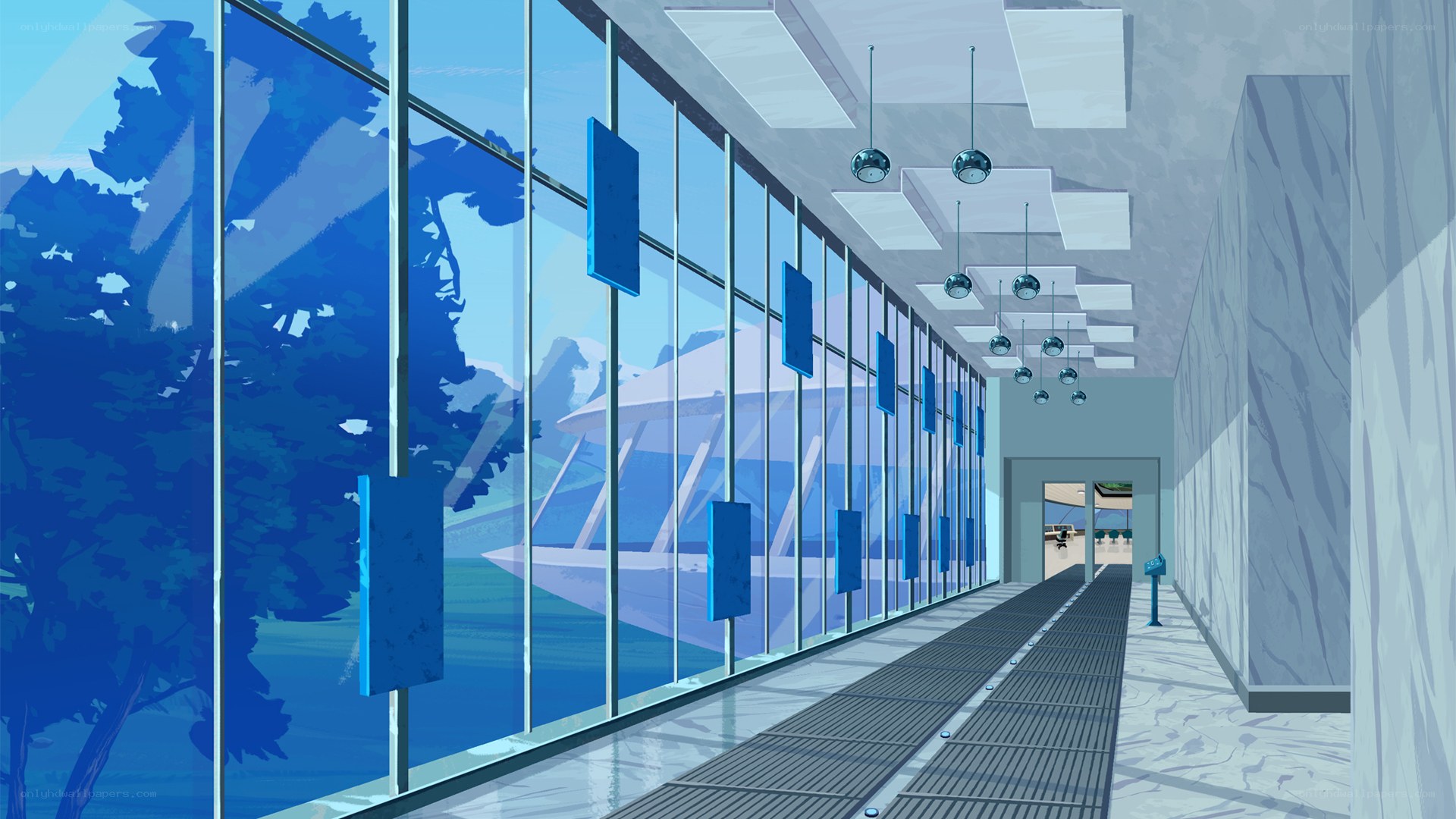 modern glass corridor hallway