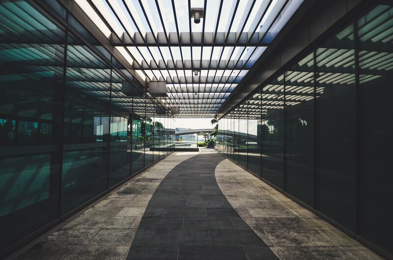 Modern glass corridor walkway