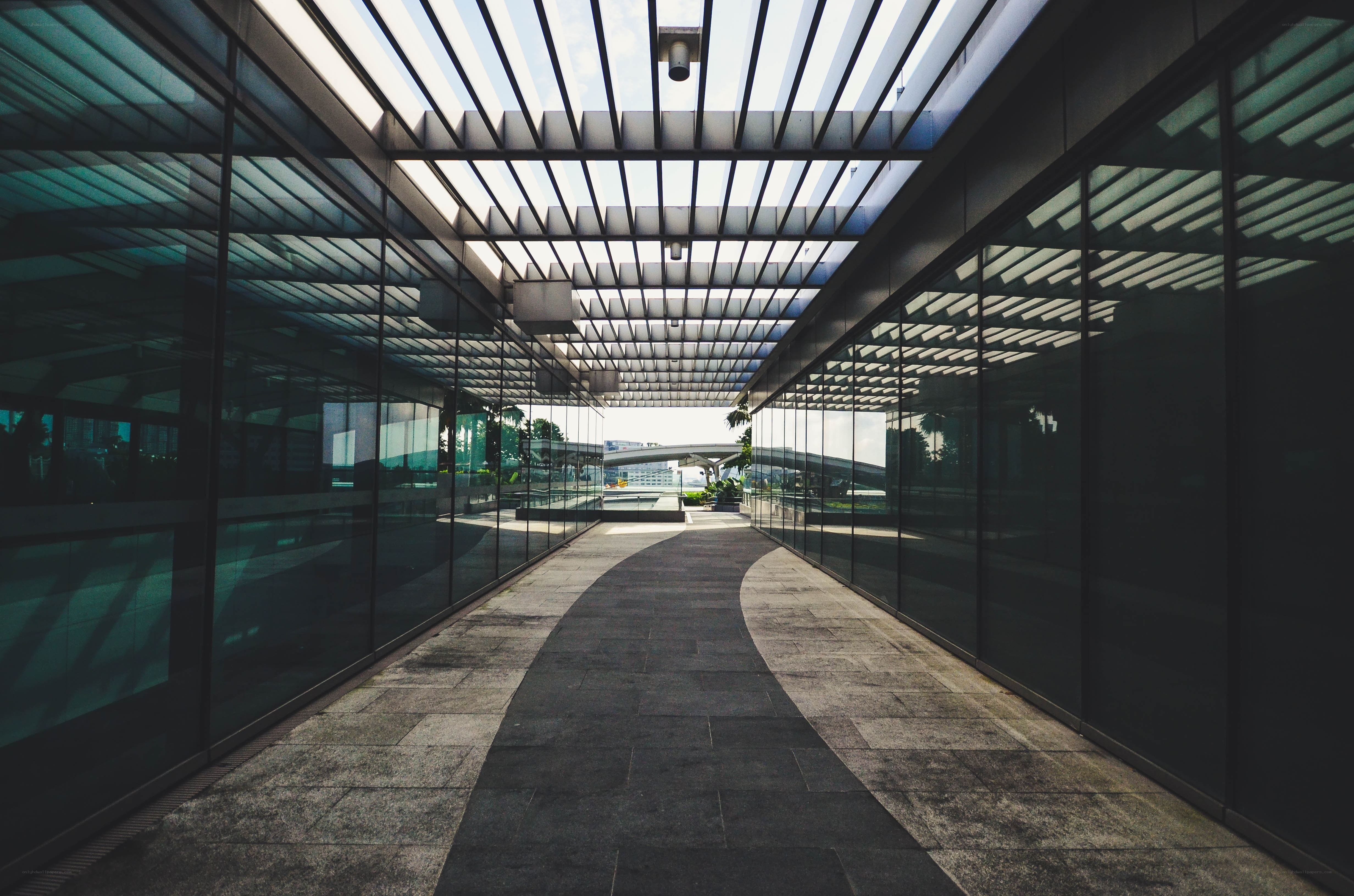 Modern glass corridor walkway