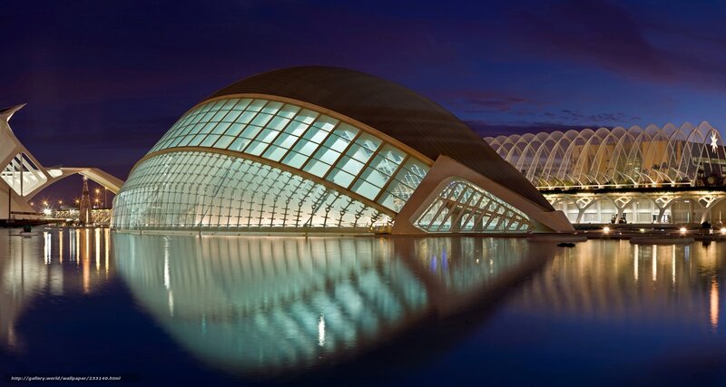 Modern Glass Dome Building — Blue, Serene, Night