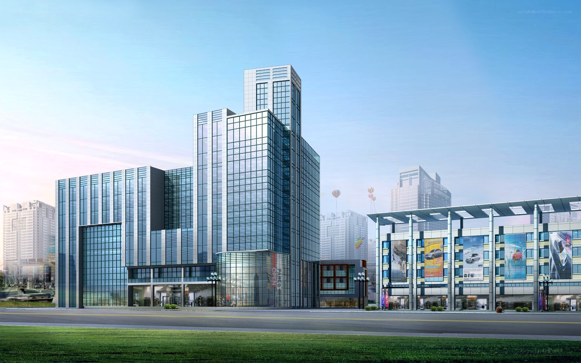 modern glass office buildings