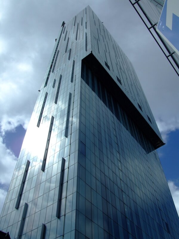 Modern Glass Skyscraper — Blue, Dramatic, Afternoon, Photograph, Clouds