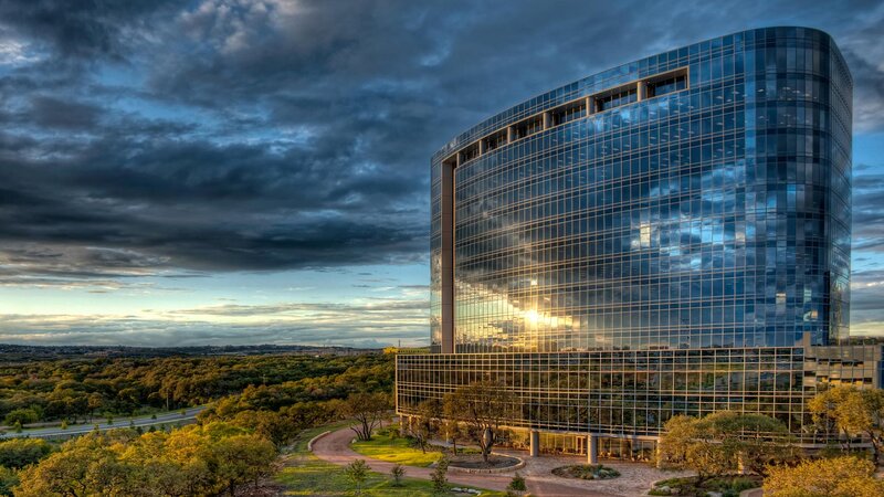 Modern Glass Skyscraper — Blue, Dramatic, Sunset, Photograph