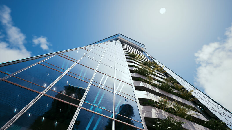 Modern Glass Skyscraper — Blue, Serene