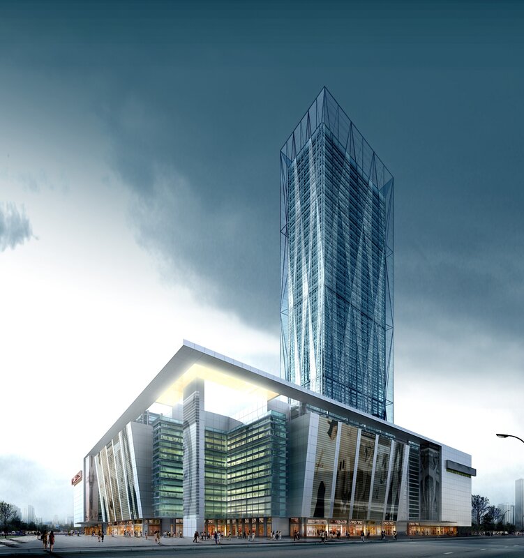 modern glass skyscraper building