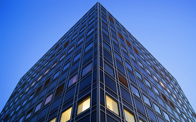 modern glass skyscraper corner