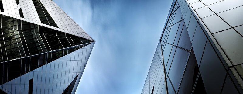 Modern Glass Skyscrapers — Blue, Dramatic, Afternoon, Photograph, Sky, Clouds