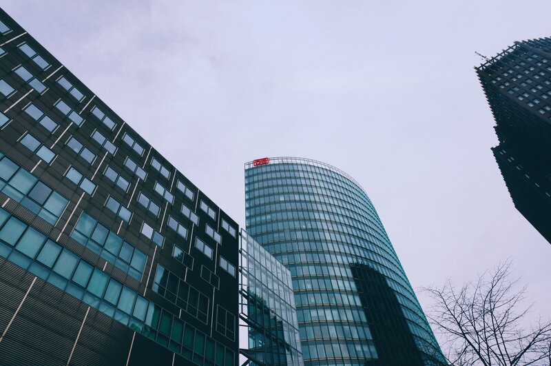 Modern Glass Skyscrapers — Gray, Dramatic, Photograph, Cloudy Sky