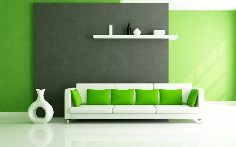 Modern green and white living room