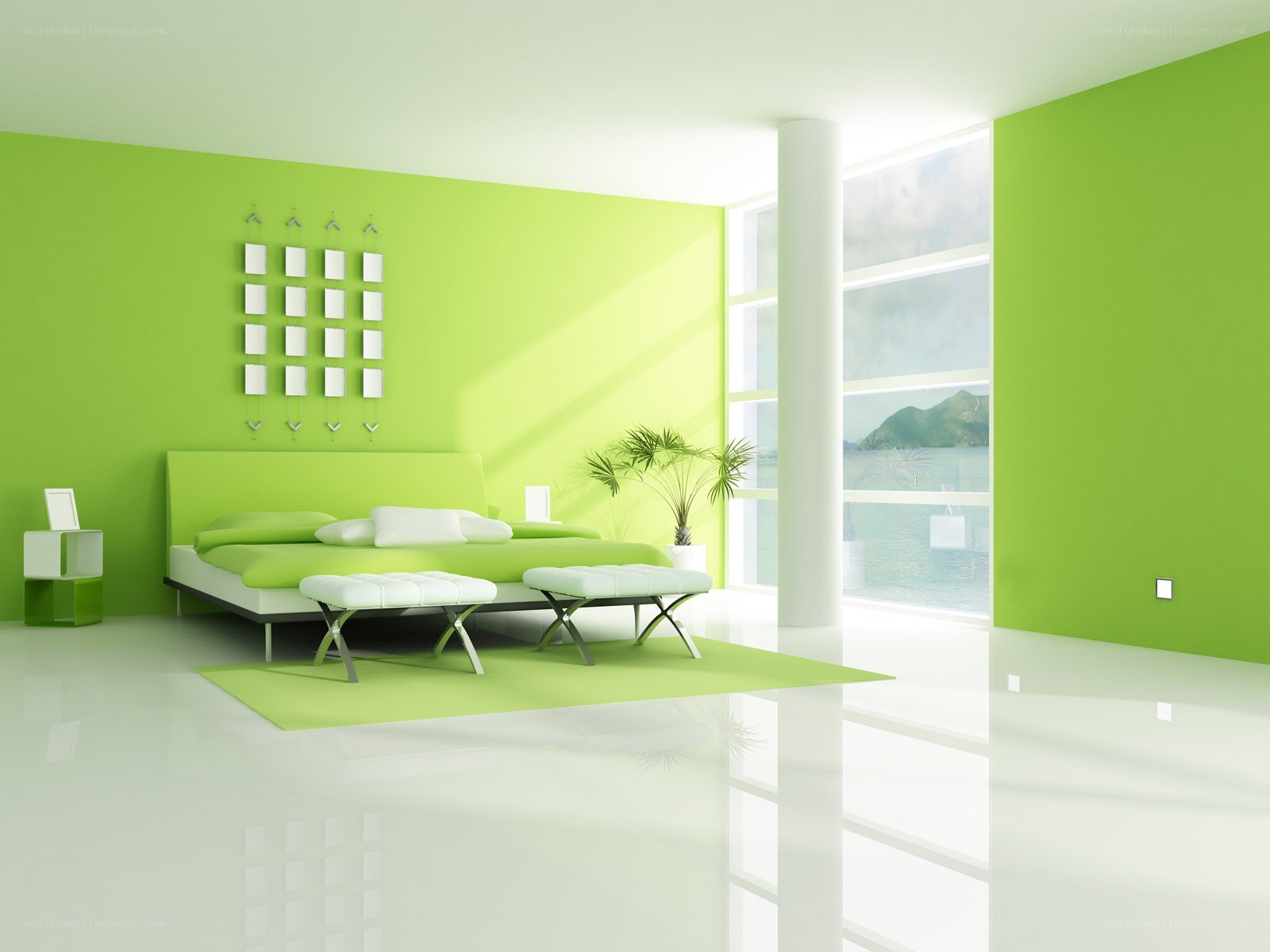 Modern green bedroom interior