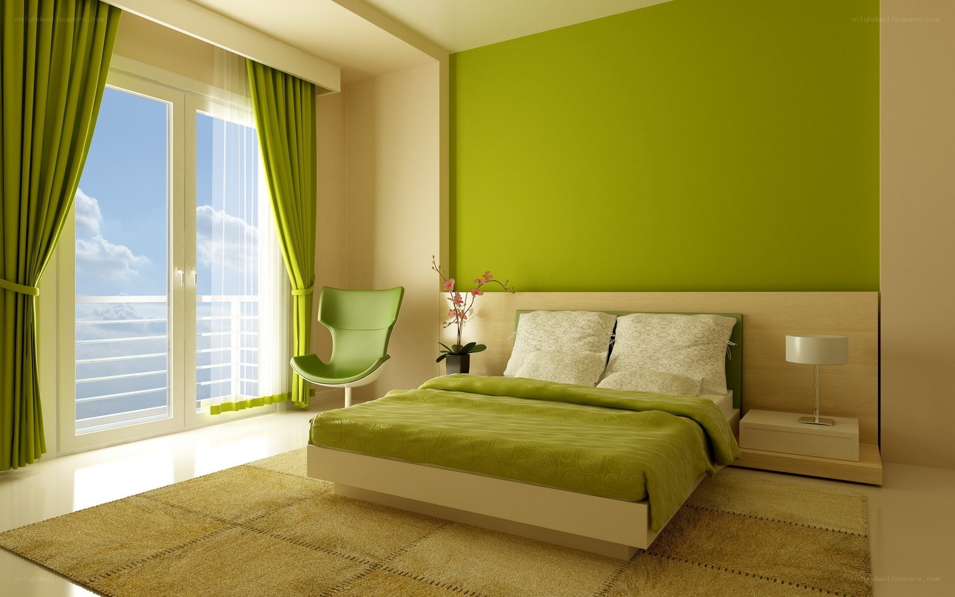 Modern green bedroom interior