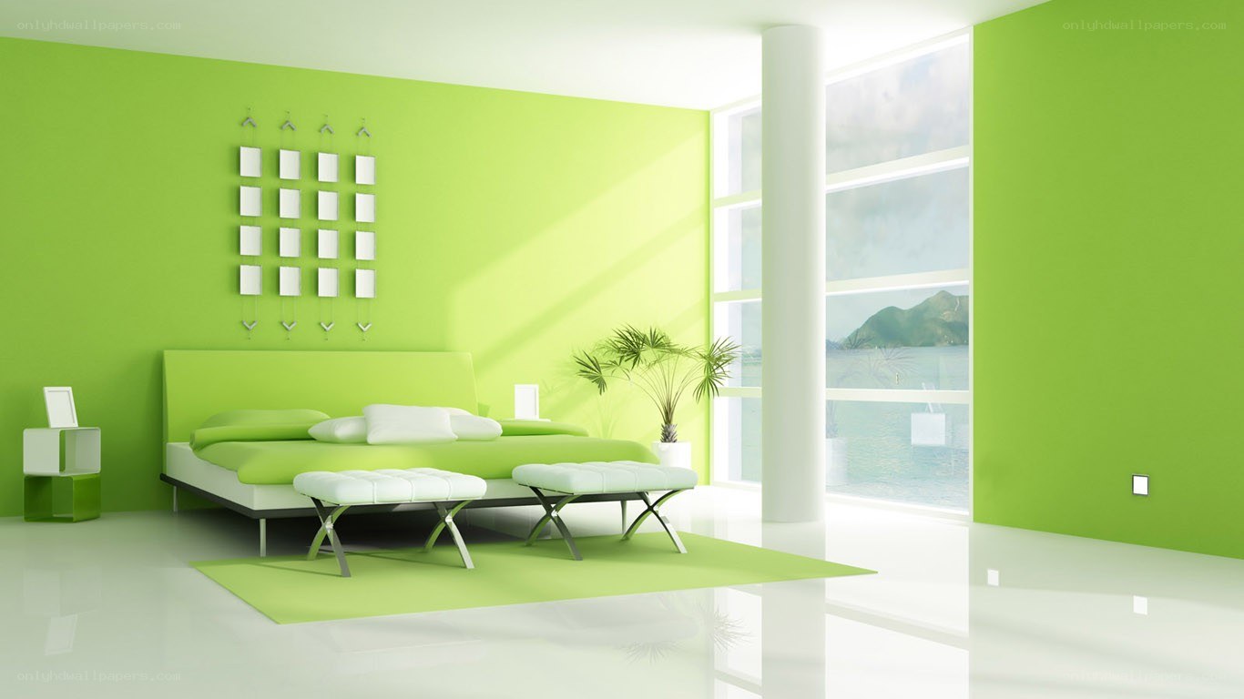 Modern green bedroom interior