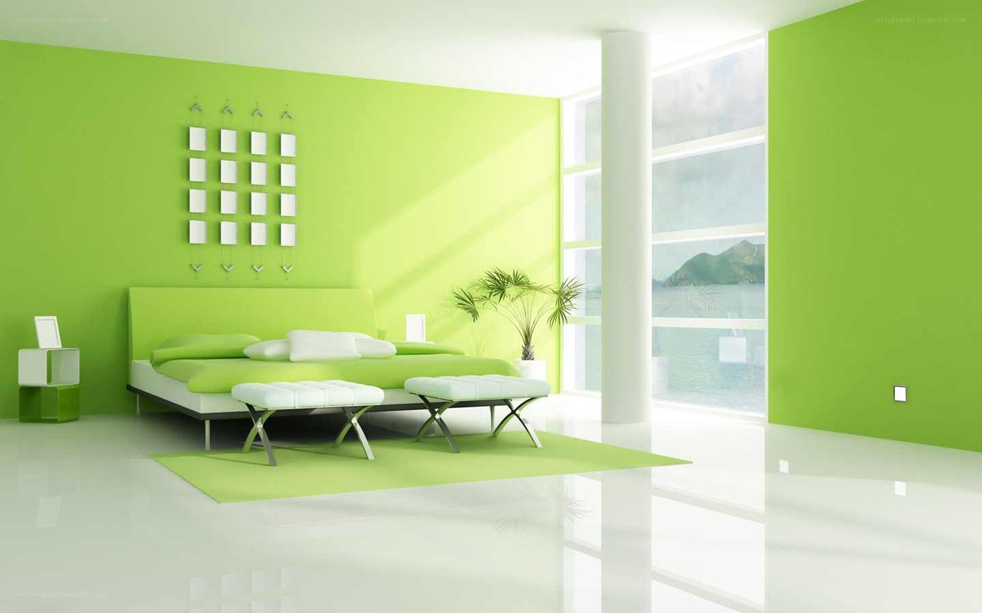 Modern green bedroom interior