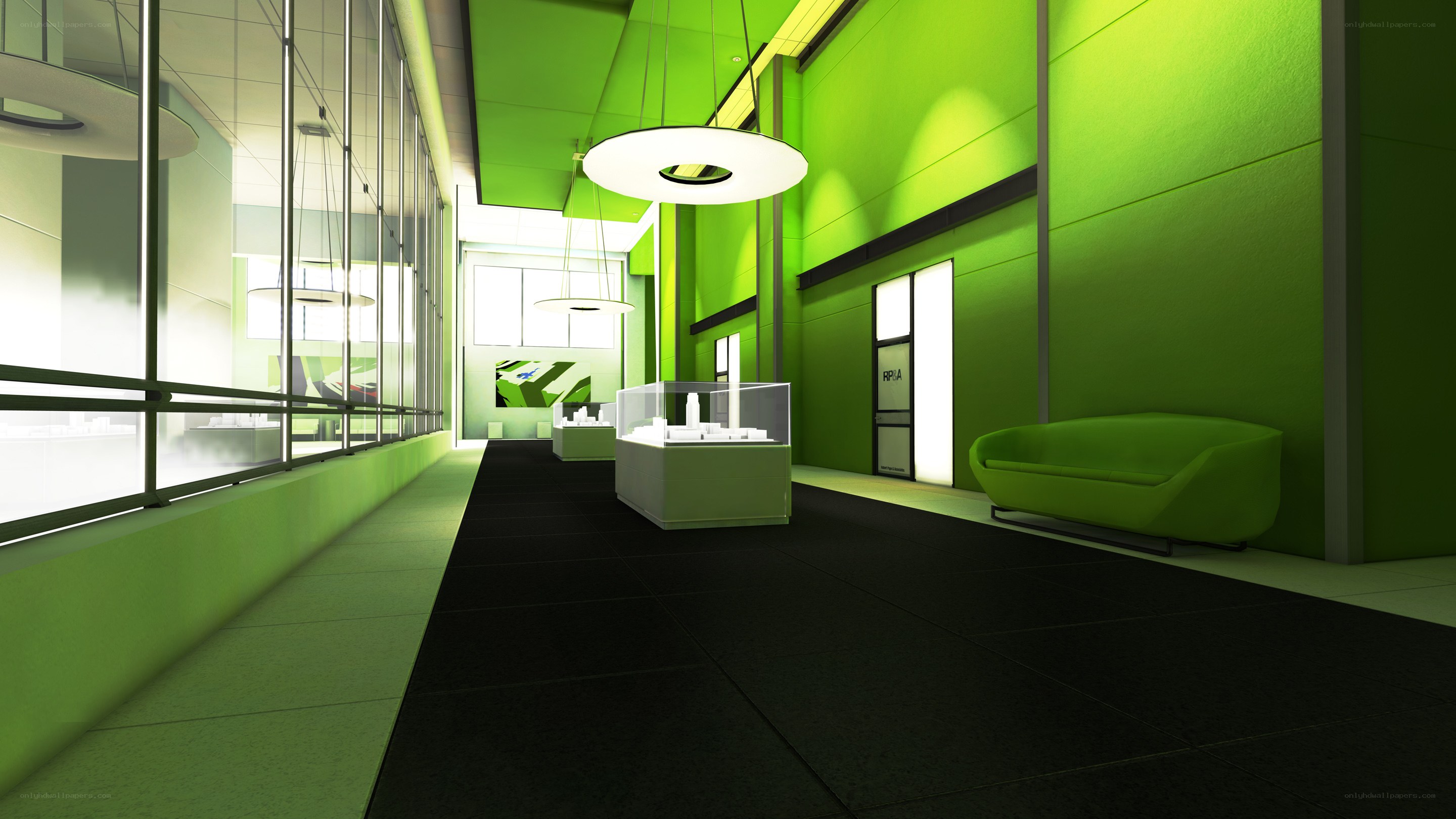 Modern green interior hallway